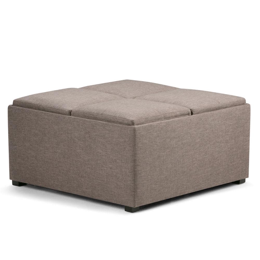 Fawn Brown Tufted Cocktail Ottoman with Serving Tray
