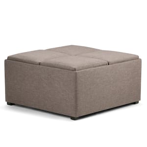 Avalon 35 in. Contemporary Square Storage Ottoman in Fawn Brown Linen Look Fabric