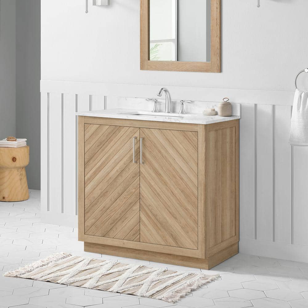 Glacier Bay Huckleberry 36 in. W x 19 in. D x 34.5 in. H Bath Vanity in Natural Oak with White Cultured Marble Top