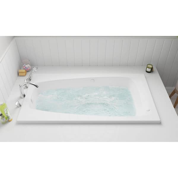 EverClean 60 in. x 32 in. Rectangular Acrylic Drop-In Whirlpool Bathtub with Reversible Drain and Heater in White