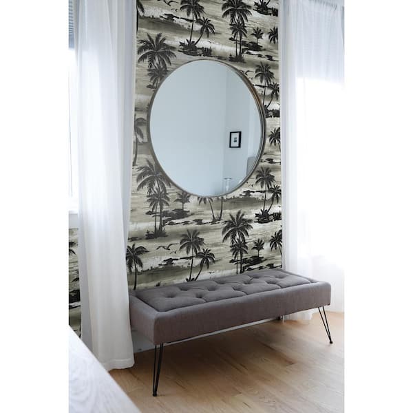 Moseley Palm Tree Black and Grey Paper Strippable Roll (Covers 56 sq. ft.)