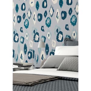 Amara Blue Animal Ikat Wallpaper Sample