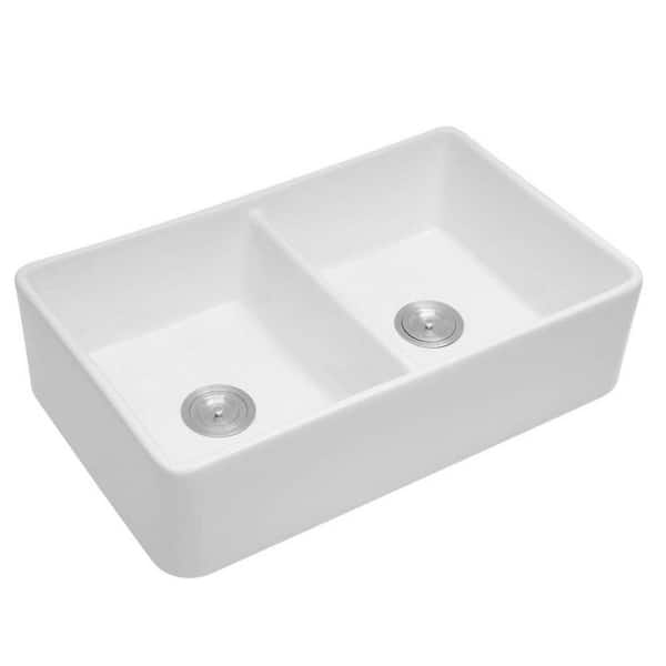 Unbranded Mace Fireclay 32 in. Double Bowl Farmhouse Apron Kitchen Sink without Faucet