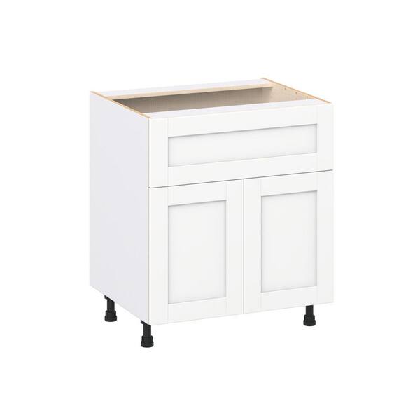 J COLLECTION Milton 30 in. W x 24 in. D x 34.5 in. H Assembled Shaker Base Kitchen Cabinet in Bright White with 10 in. Drawer