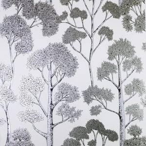 Delamere Tree White and Silver Non-Woven Peel and Stick Wallpaper
