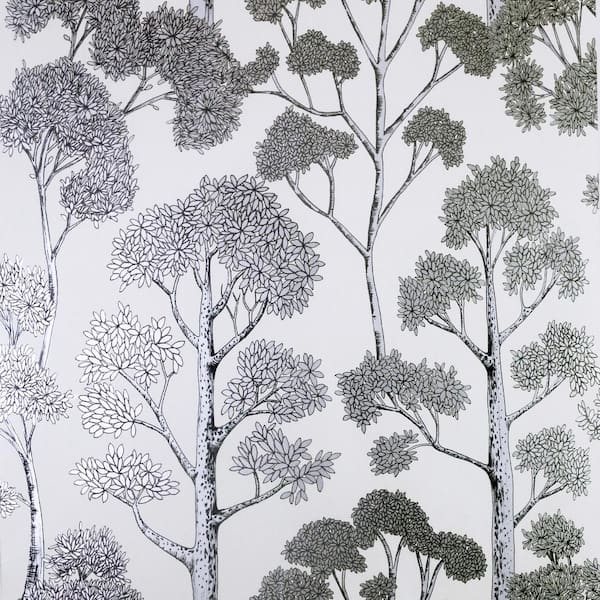 ARTISTICK Delamere Tree White and Silver Non-Woven Peel and Stick Wallpaper