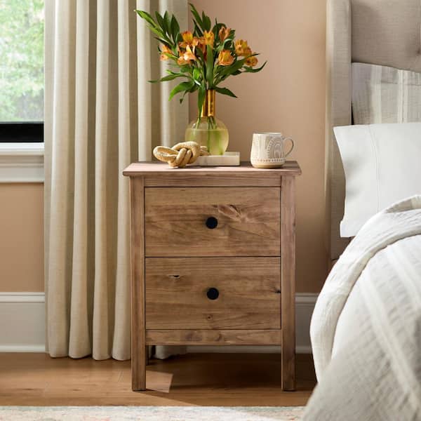 Unfinished Solid Pine 2-Drawer 20 in. W x 25 in. H x 16.5 in. D Natural Pine Wood Nightstand