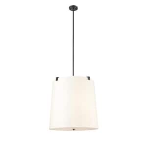 Weston 24 in. 6-Light Matte Black Shaded Pendant Light with Cream Fabric Shade, No Bulbs Included