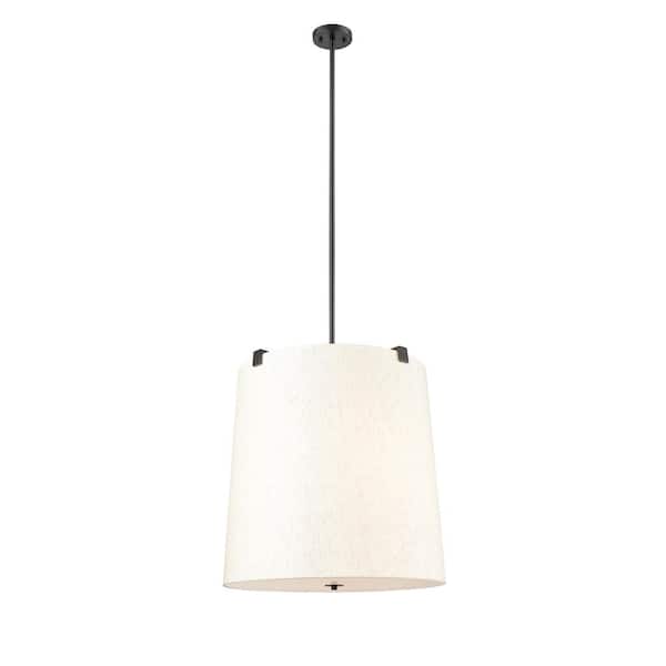 Unbranded Weston 24 in. 6-Light Matte Black Shaded Pendant Light with Cream Fabric Shade, No Bulbs Included