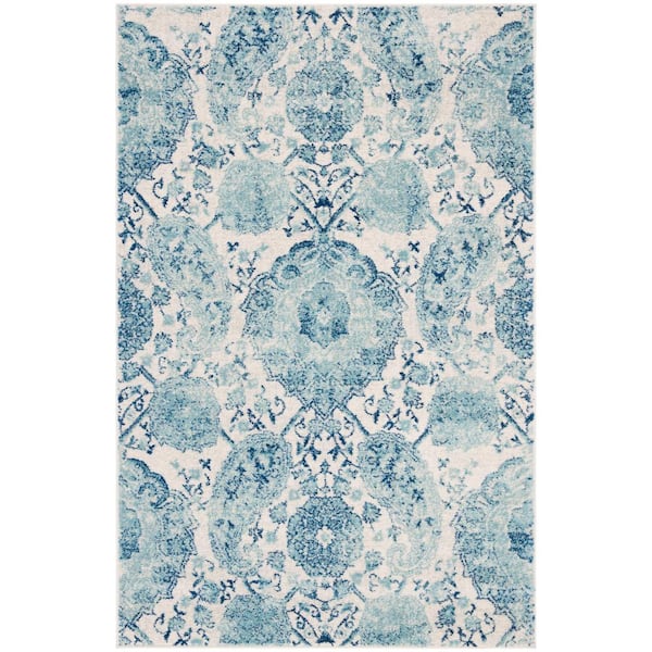 Madison Cream/Turquoise Doormat 2 ft. x 4 ft. Medallion Floral Area Rug