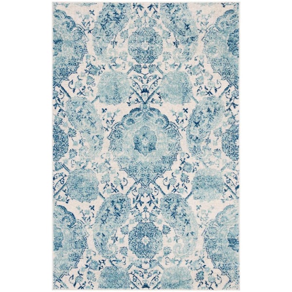 SAFAVIEH Madison Cream/Turquoise 4 ft. x 6 ft. Border Area Rug