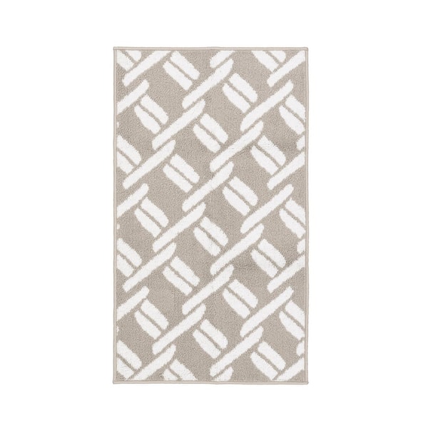 Washable Skid Resistant Light Grey/White  2.2 ft. x 4 ft. All Loop Tufted Area Rug