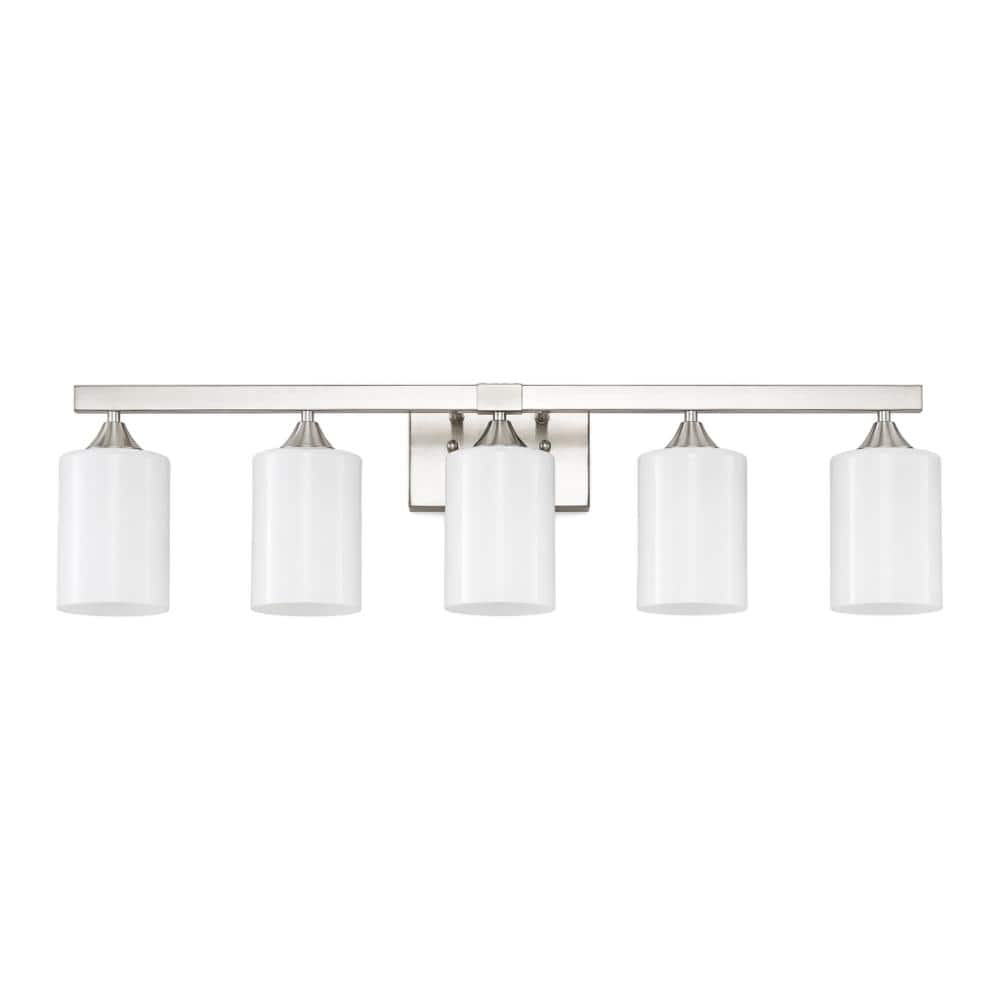 29.9 in. 5-Light Brushed Nickel Modern Minimalist Bathroom Vanity Light with Frosted Milk Glass Shades price history on PriceWatchPro