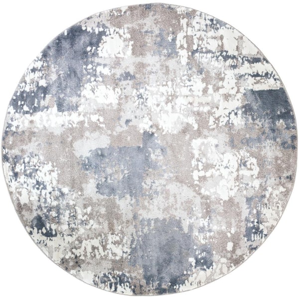 Livabliss Ariana Blue 7 ft. 10 in. Round Abstract Modern Area Rug