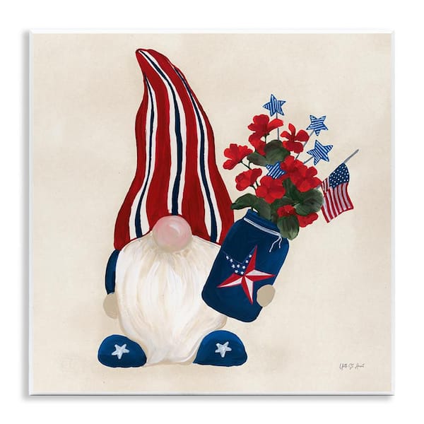 Stupell Industries Patriotic Gnome and Flowers by Yvette St. Amant Unframed Nature Graphic Art Print 12 in. x 12 in.