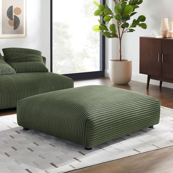 Solace Modular Corduroy Upholstered Linen Ottoman in Fern