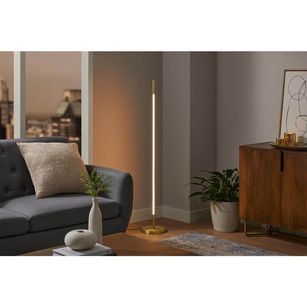 サンテクレア-ル　フローライト　ゴ-ルド Hampton Bay Calero 50 in. Brushed Gold Straight Arc Floor Lamp LED