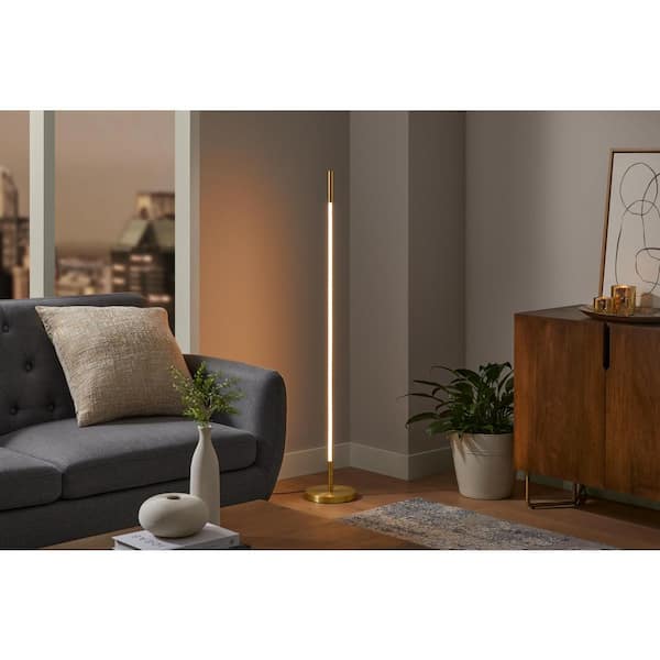 Hampton Bay Calero 50 in. Brushed Gold Straight Arc Floor Lamp LED