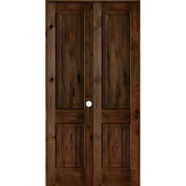 Krosswood Doors 48 in. x 96 in. Rustic Knotty Alder 2-Panel Square Top Left-Handed Provincial Stain Wood Double Prehung Interior Door