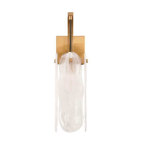 Angela 5.5 in. 1-Light Satin Brass Finish Adjustable Height Cord-Hung Suspension Wall Sconce with White Art Glass Shade