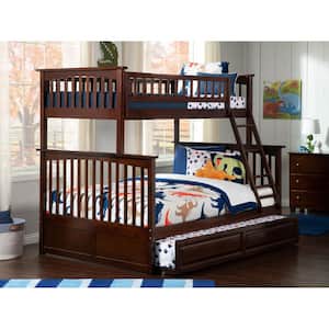 Columbia Bunk Bed Twin over Full with Twin Size Raised Panel Trundle Bed in Walnut