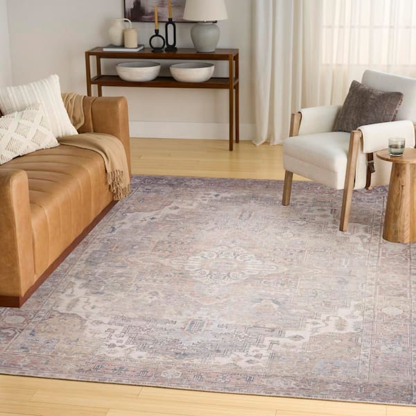 Vintage Washables Light Blue 10 ft. x 13 ft. Center medallion Traditional Area Rug