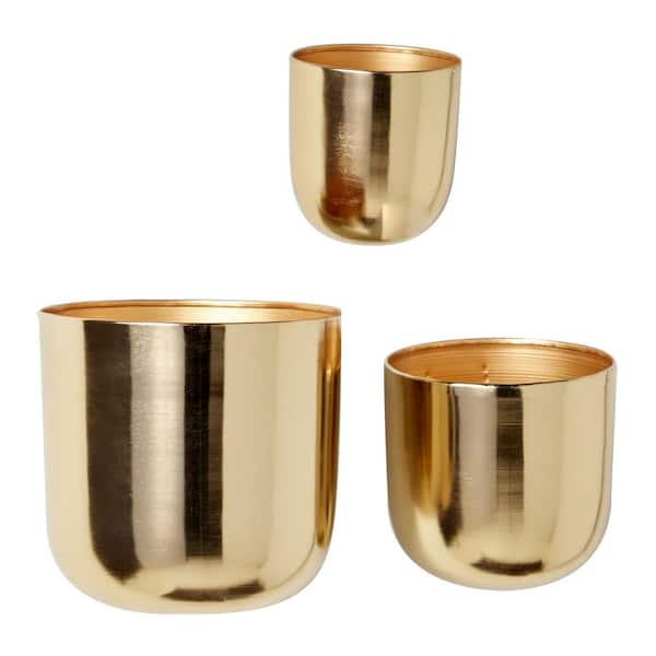 Photo 1 of **DENTED** 9 in. x 9 in. Gold Metal Contemporary Planter (Set of 3)