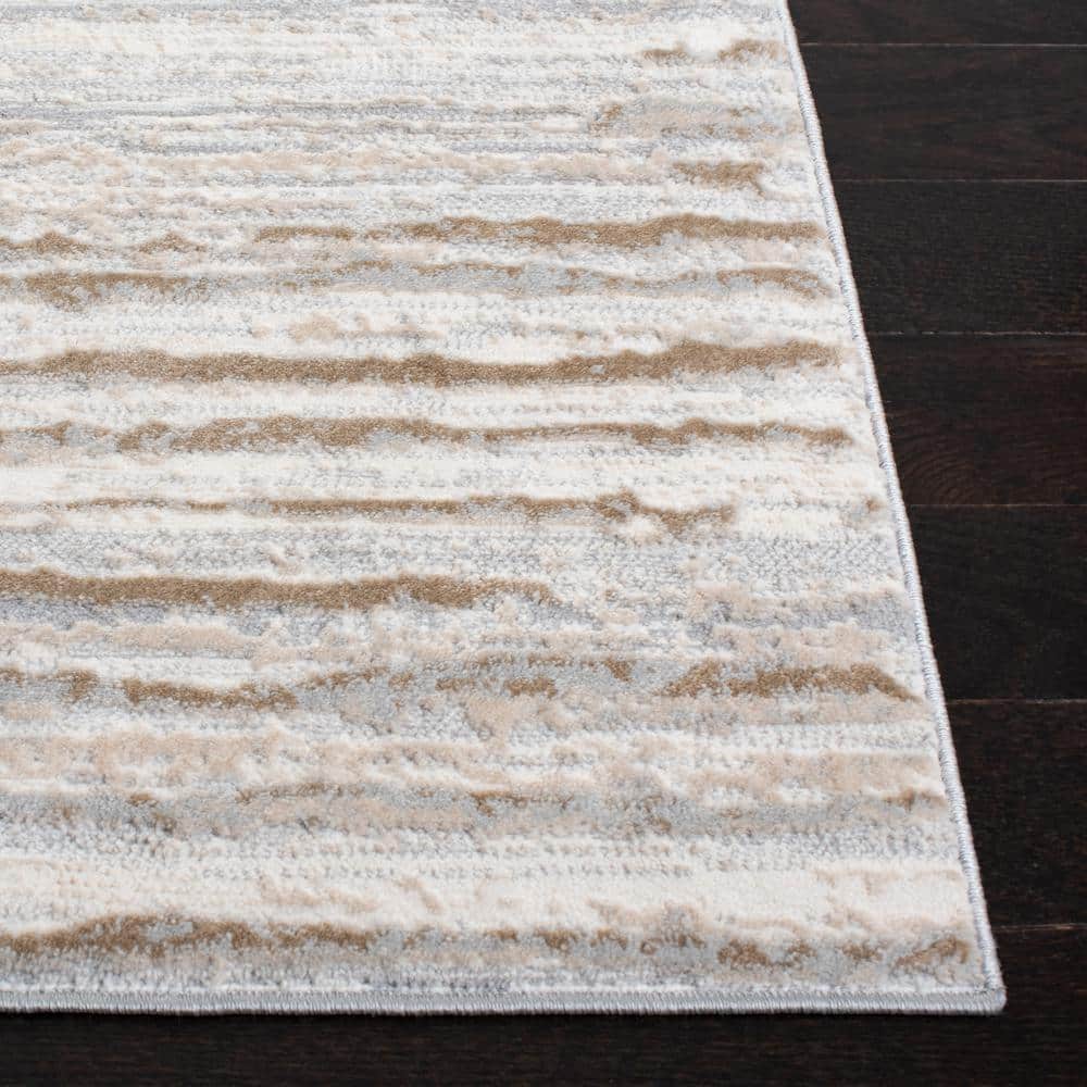Hand-Knotted Gray Abstract Cotton Synthetic Rug, 5-5 X 7-7