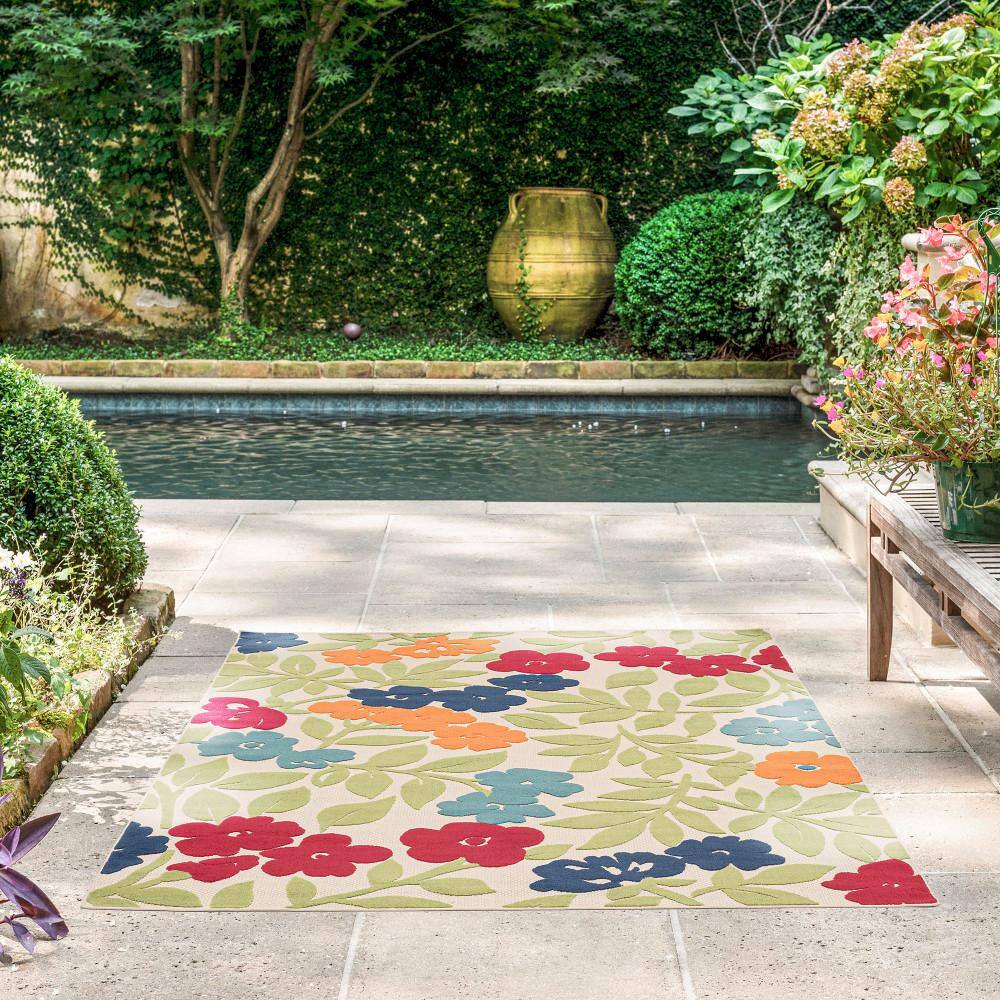 Oasis Hibiscus Bright Multi-Color 9' x 12' Flat Woven Area Rug