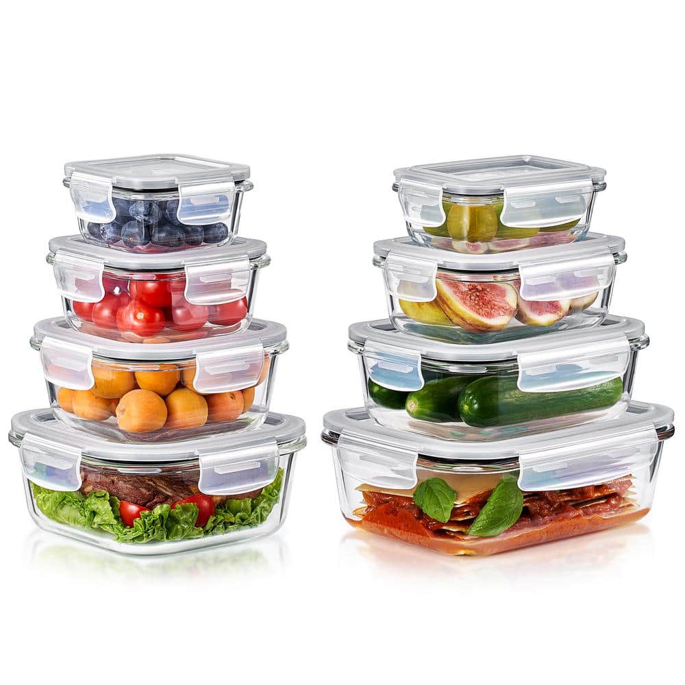 Glass Food Storage Containers with Lids (16-Piece)-Airtight, Microwave, Dis