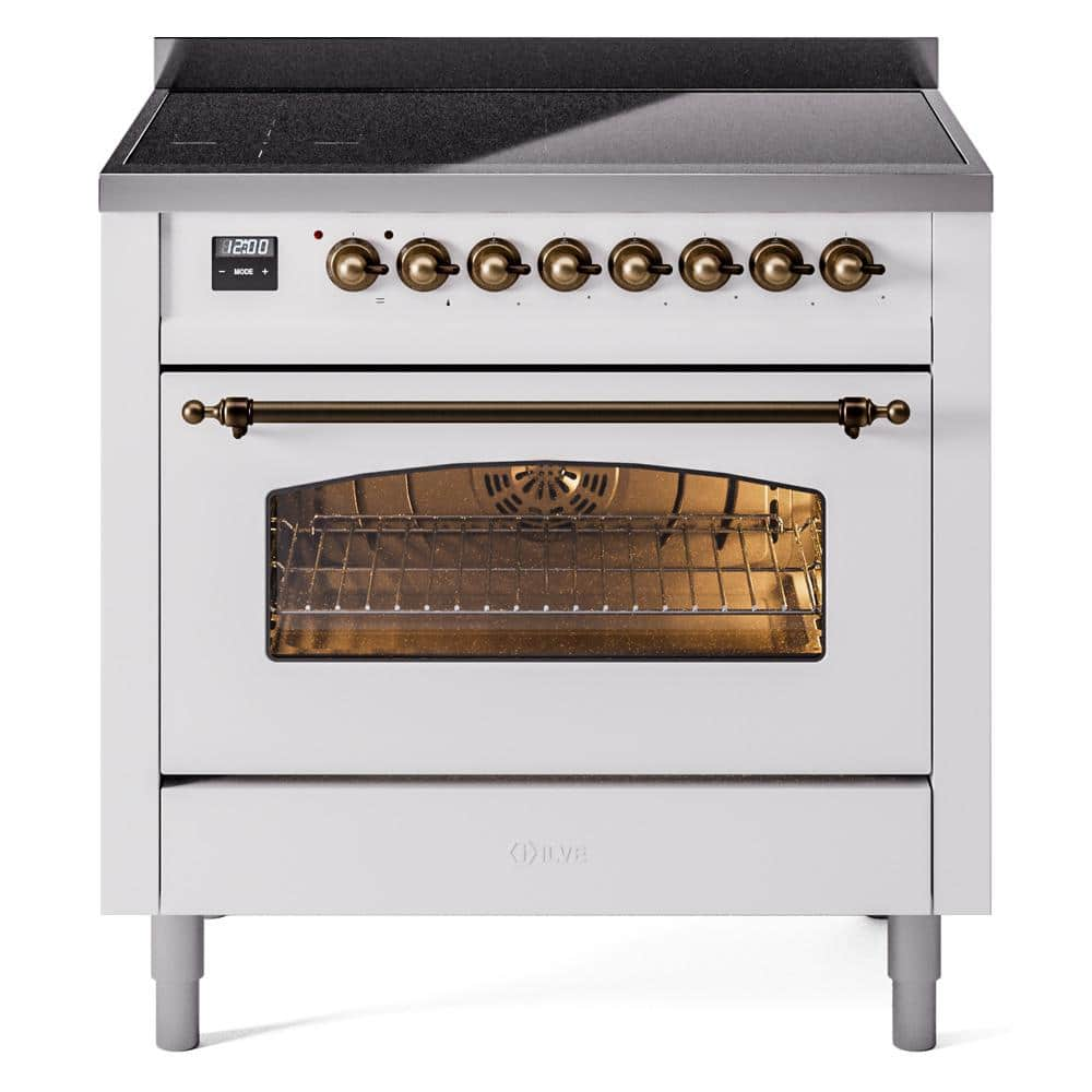 Nostalgie II 36 in. 6 Zone Freestanding Induction Range in White with Bronze -  ILVE, UPI366NMPWHB