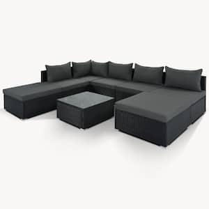Anky Black 8-Piece Wicker Patio Conversation Set with Gray Cushions