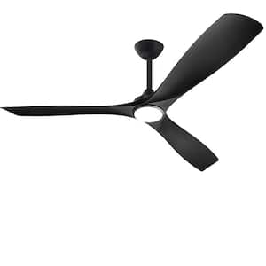 60 in. Indoor Black Ceiling Fan with Light, Integrated LED Modern Flush Mount Ceiling Fan with Remote