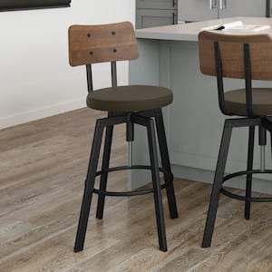 Symmetry Textured Black Metal Grey Polyester Dark Brown Wood Adjustable Stool