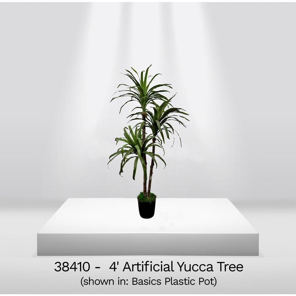 Handmade 4' Green Artificial Yucca Tree in Black Plastic Pot