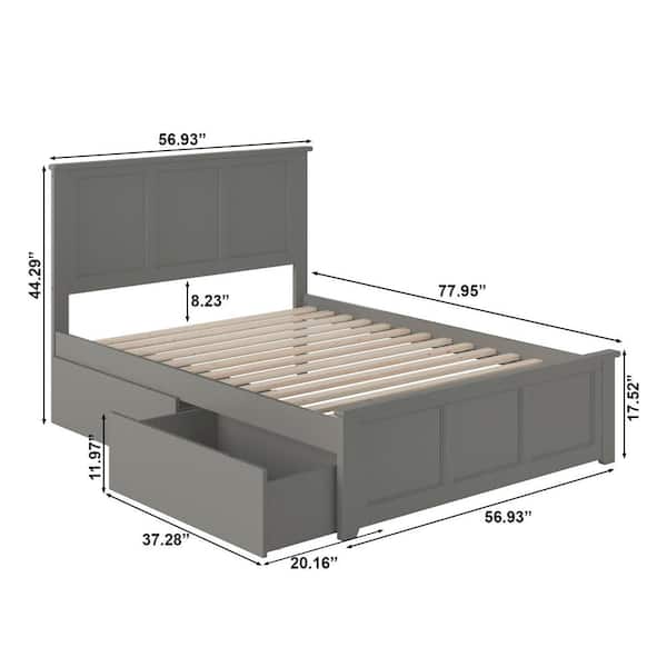 AFI Madison Grey Full Solid Wood Storage Platform Bed with
