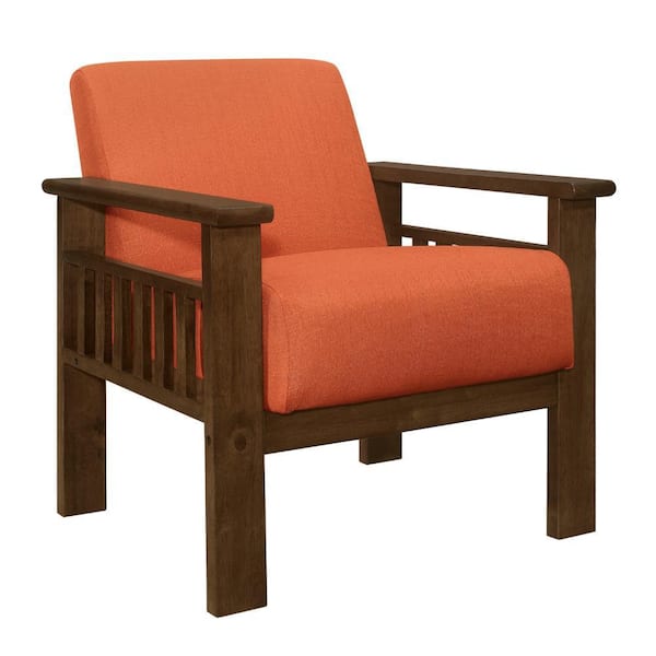 Benjara Orange and Brown Polyester Arm Chair with Storgae Arms