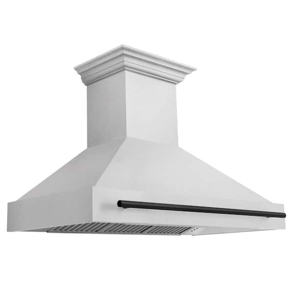ZLINE Kitchen and Bath Autograph Edition 48 in. Satin Stainless Steel Wall Mount Range Hood with Matte Black Handle