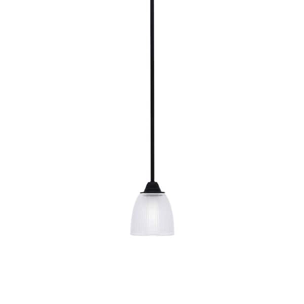 Unbranded Madison 100-Watt 1-Light Matte Black Shaded Pendant Light with 5 in. Clear Ribbed Shade, No bulb Included