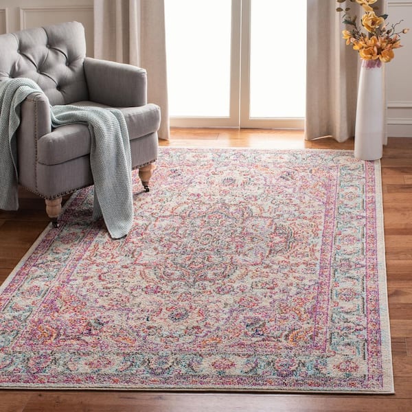 Madison Beige/Fuchsia 5 ft. x 8 ft. Geometric Area Rug