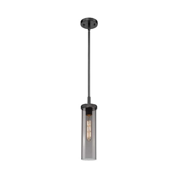 Lincoln 100-Watt 1 Light Matte Black Shaded Pendant Light with Tinted glass Tinted Glass Shade