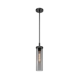 Lincoln 100-Watt 1 Light Matte Black Shaded Pendant Light with Tinted glass Tinted Glass Shade