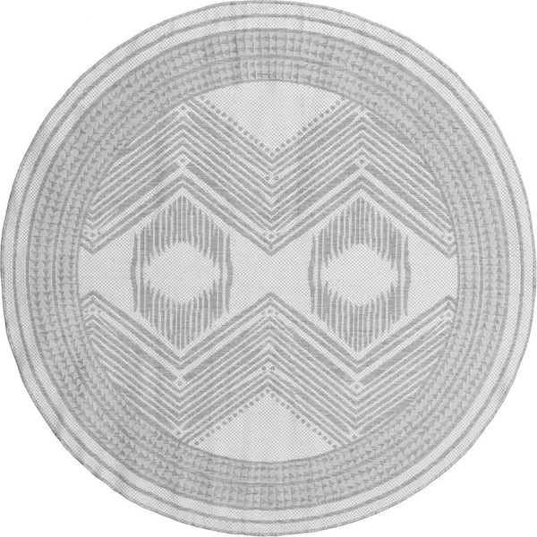 Ranya Tribal Light Grey 8 ft. Outdoor Round Rug