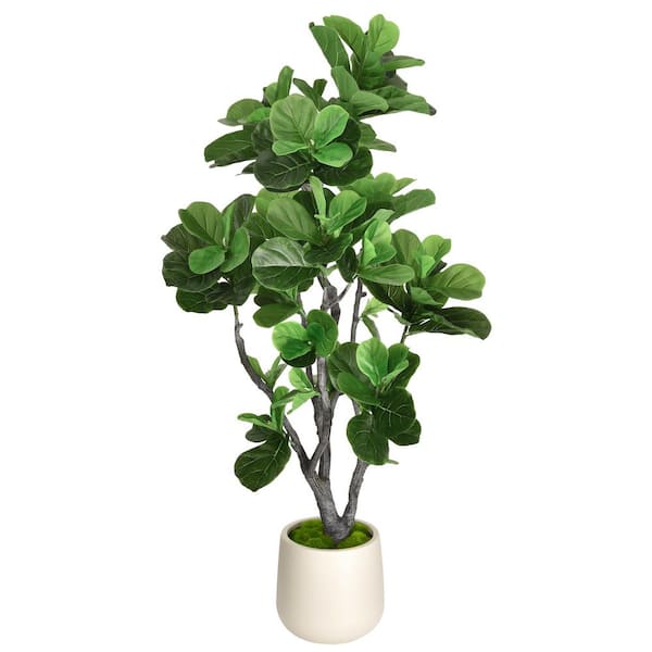 6.5 ft. Artificial Fiddle Leaf Tree in White Decor Pot, Faux Green Plant Indoor Home Decorative Planter