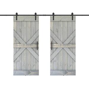 Mid X 56 in. x 84 in. Fully Set Up Weather Grey Finished Pine Wood Sliding Barn Door with Hardware Kit