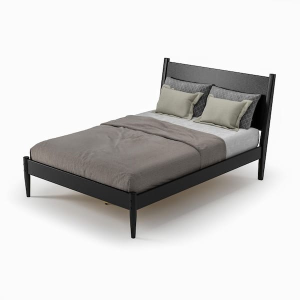 Mid-Century Black Bed Frame Full Panel Platform Bed
