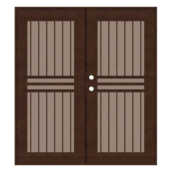 Unique Home Designs 72 in. x 80 in. Plain Bar Copperclad Left-Hand Surface Mount Aluminum Security Door with Desert Sand Perforated Screen