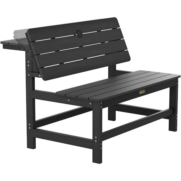 Black HIPS Plastic All-Weather Outdoor Convertible Picnic Table Bench