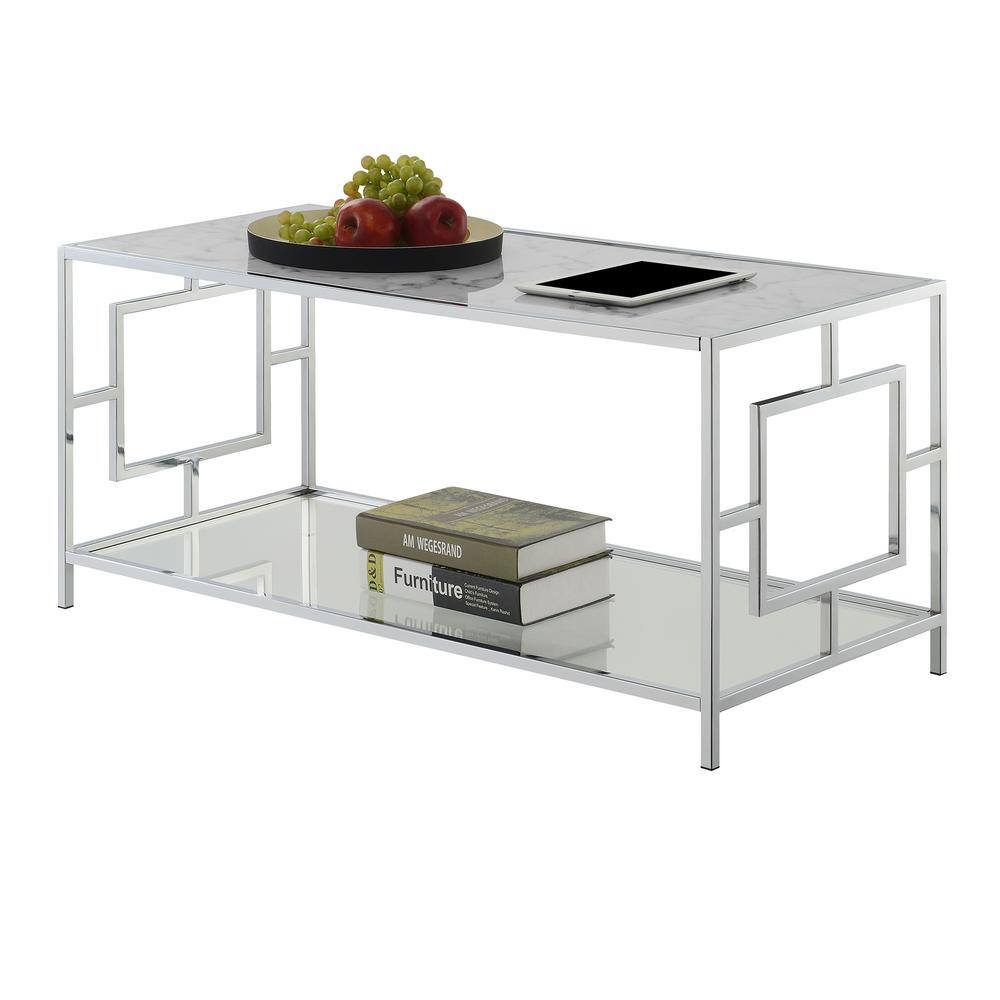 Luxurious Square Marble and Chrome Metal Coffee Table