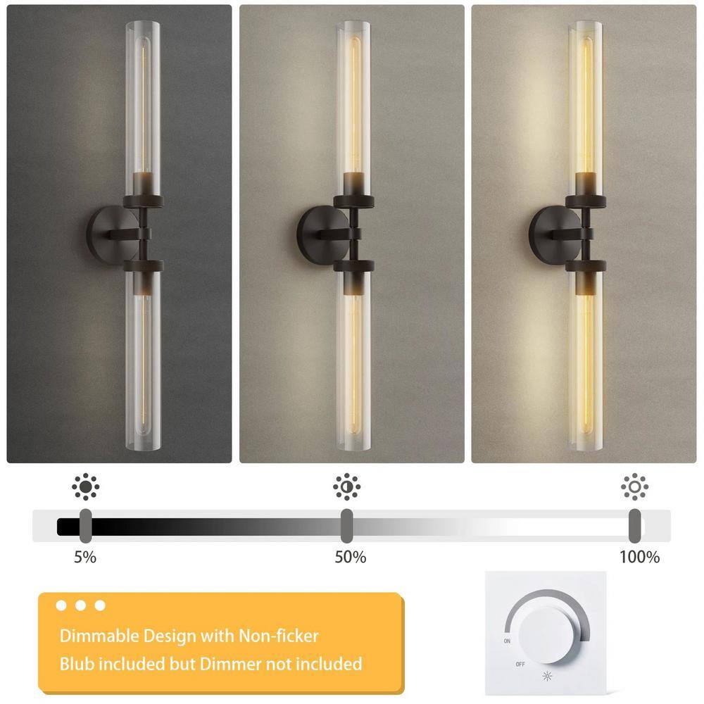 Modern Black 30" Double Glass Tube Wall Sconce